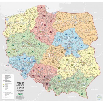 MAPA CIENNA POLSKI  KODW POCZTOWYCH 1:500 000